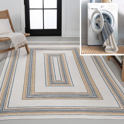 JONATHAN Y Argo Classic Nautical Mitre Stripe Reversible Machine-Washable Indoor/Outdoor Area Rug