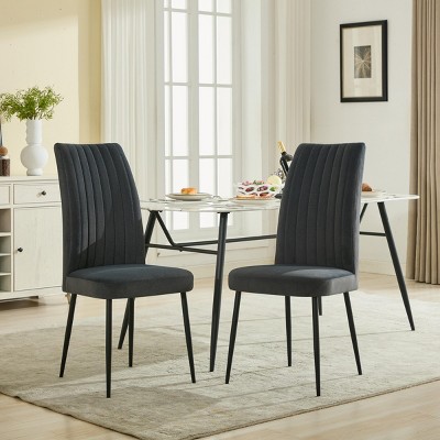 Modern Velvet Dining Chair Set of 2, Comfortable Dining Room Chairs with Metal Legs, Upholstered Chairs for Kitchen or Dining Room–The Pop Home