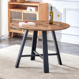 Okak 42IN Minimalism Round Dining Table, Dining Table with Cross Reinforced Metal Legs, Round Table for Living Room, Dining Room, Wood - 1 of 4