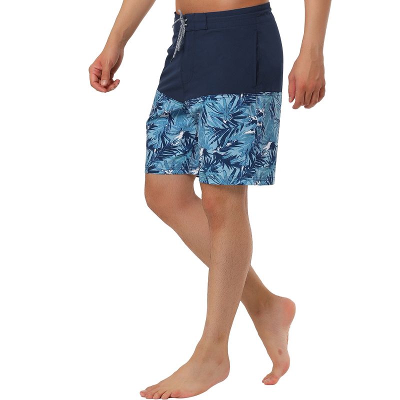 TATT 21 Men's Summer Beach Drawstring Color Block Printed Swim Board Shorts, 5 of 7
