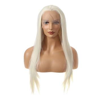 Unique Bargains Long Straight Hair Lace Front Wigs for Girl Women with Wig Cap 24" Blonde 1PC