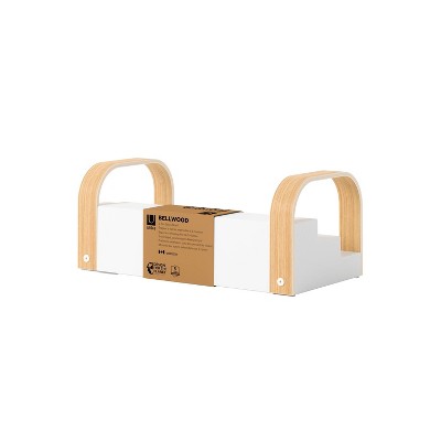 White and Natural Wood 3-Tier Revolving Spice Shelf