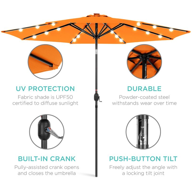 Best Choice Products 10ft Solar LED Lighted Patio Umbrella w/ Tilt Adjustment, UV-Resistant Fabric, 6 of 10