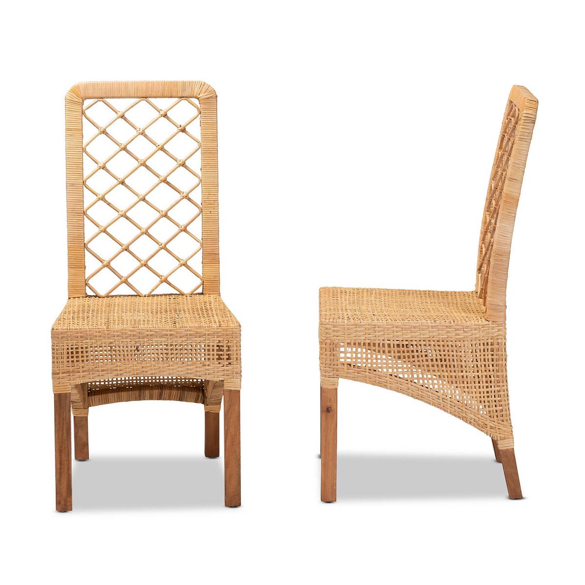2pc Moscow Rattan and Wood Dining Chair Set Natural/Walnut - bali & pari - thumbnail 4