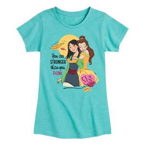 Girls' - Disney Princess - Belle and Mulan Stronger Than You Think Fitted Short Sleeve Graphic T-Shirt - 1 of 4