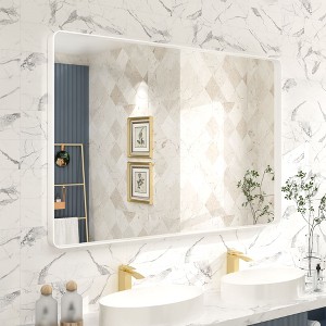 Apmir 48 in. W x 32 in. H Rectangular Aluminum Alloy Framed and Tempered Glass Wall Mirror in Matte White - 1 of 4