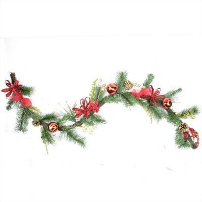 Northlight 6' x 10" Unlit Red Burlap and Gold Pinecone Artificial Christmas Garland