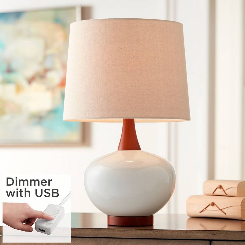 360 Lighting Modern Table Lamp with USB Charging Port 23" High Ivory Ceramic Off-White Drum Shade for Living Room Desk Bedroom House, 2 of 10