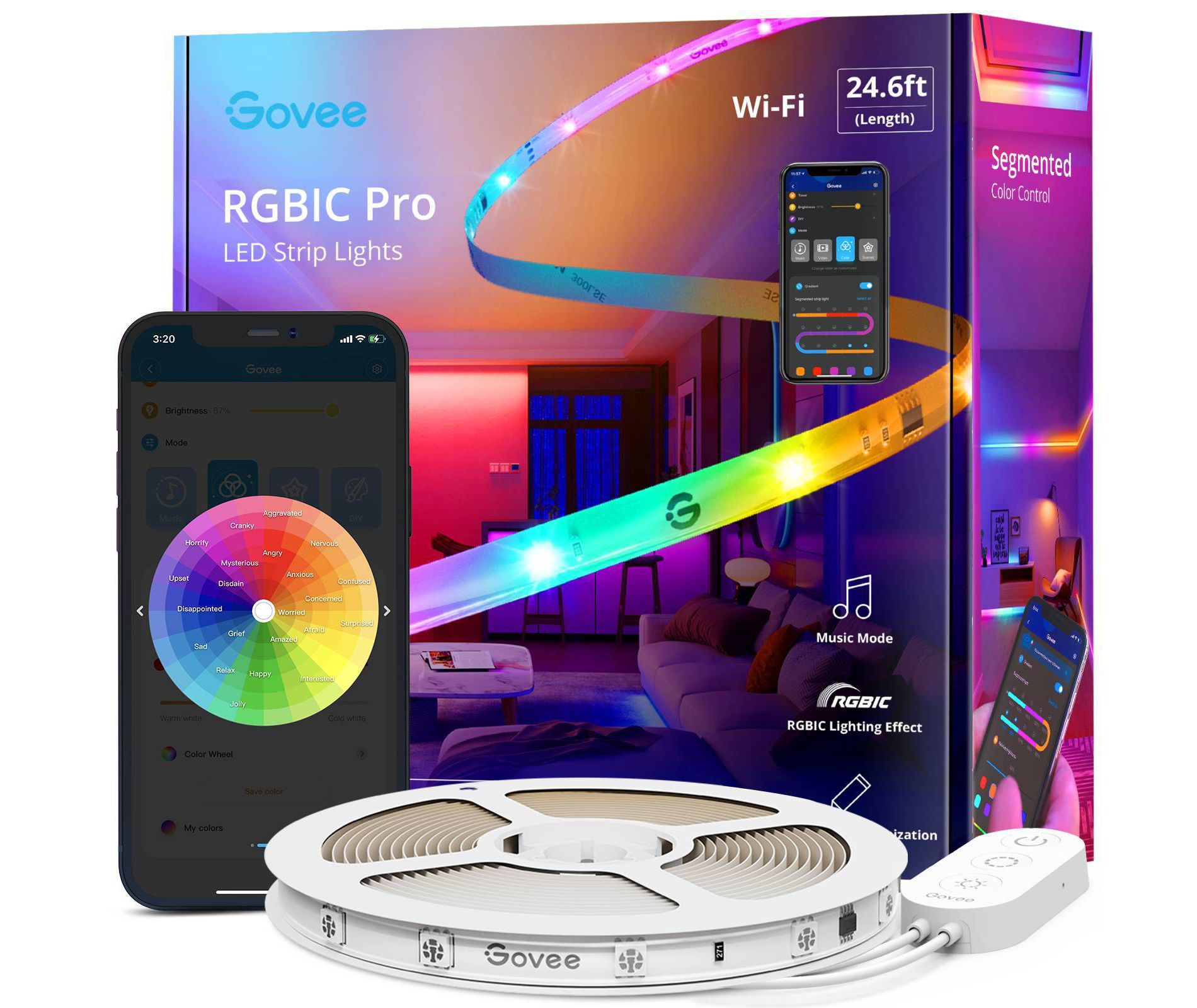 Govee RGBIC Pro 24.6' LED Strip Lights: Smartphone App Controlled Neon-Style Lights