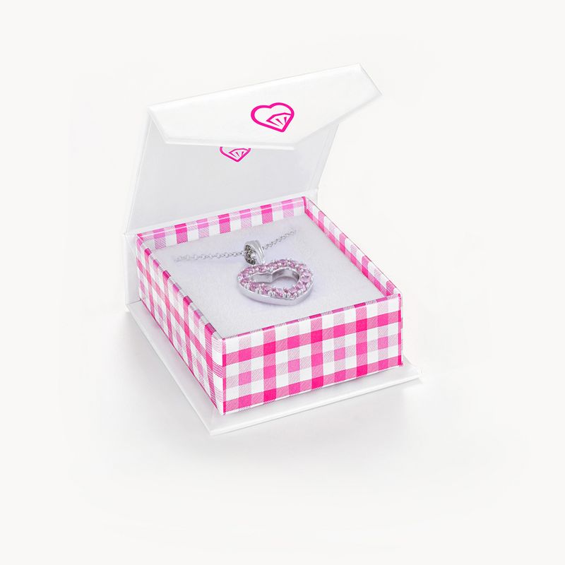 Girls' Pink CZ Open Heart Sterling Silver Necklace - In Season Jewelry, 4 of 5