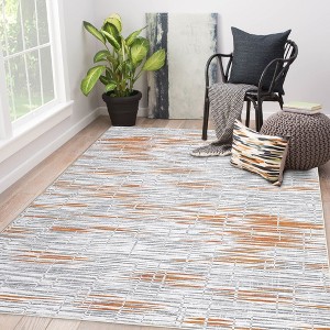 TackView Modern Abstract Area Rug Soft Washable Thin Rug Non Slip Low Pile Floor Carpet, Distressed Striped Rug - 1 of 4