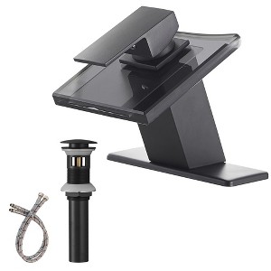 BWE Glass Spout Waterfall Single Hole Single Handle Bathroom Sink Faucet With Pop Up Drain - 1 of 4