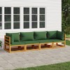 vidaXL 4 Piece Patio Lounge Set, Solid Acacia Wood Outdoor Furniture, Comfortable Seating with Green Cushions, Flexible Modular Design - 2 of 4