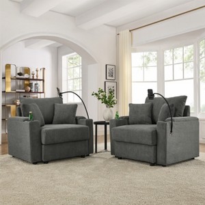 Set of 2 Modern Corduroy Accent Chairs with Storage - 22.5" Deep Seat Armchairs with Cup Holders & Phone Pocket, Solid Wood Frame for Living Room - 1 of 4
