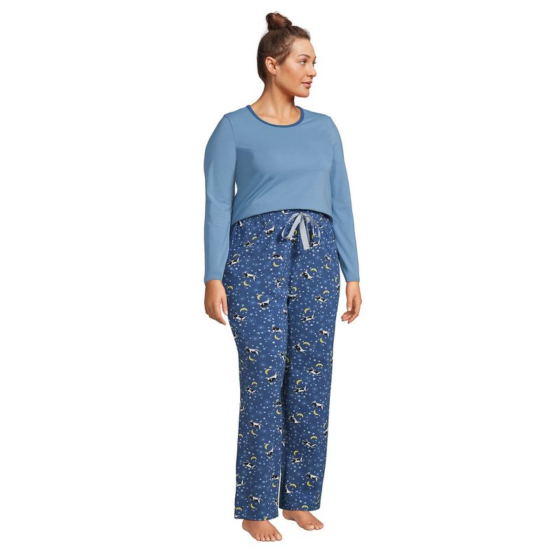 Lands' End Women's Knit Pajama Set Long Sleeve T-Shirt and Pants, 3 of 6