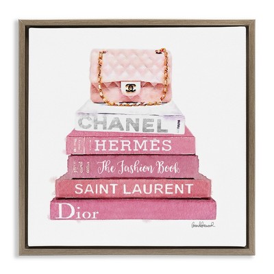 Stupell Industries Pink Book Stack Fashion Handbag, 25" x 25"