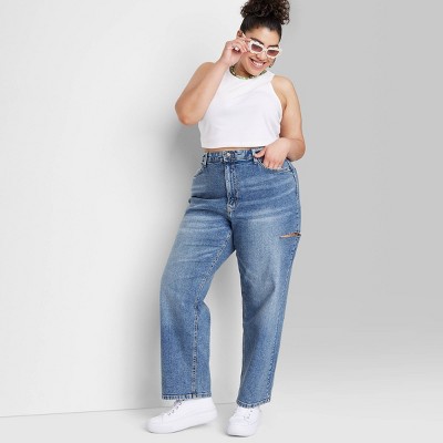 Women's High-rise 90's Relaxed Slashed Straight Jeans - Wild Fable