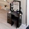 VYNXARIA 29.2"Small Size Left Bedside Cabinet Vanity Table&Cushioned Stool,Hair dryer bracket,Extra Large Sliding Mirror,Black - 4 of 4