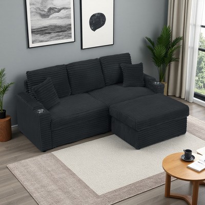 80" L-Shaped Sectional Sofa with Foldable Hidden Chaise, Armrest Cup Holder & Storage