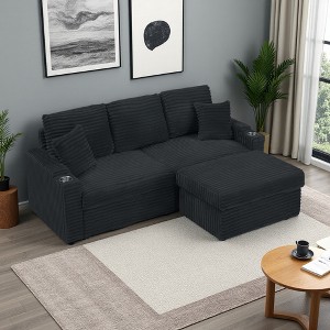 80" L-Shaped Sectional Sofa with Foldable Hidden Chaise, Armrest Cup Holder & Storage - 1 of 4