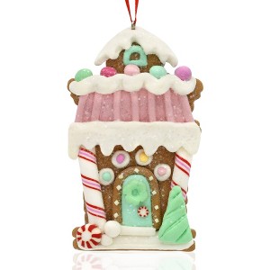 Gloria Duchin Clay Frosted House Tree Ornament Candy Cane Poles - 1 of 2