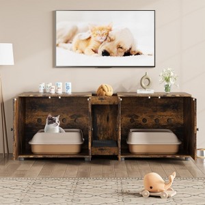 Double Cat Litter Box Enclosure, Modern Wooden Hidden Large Litter Box Cabinet Furniture with Litter Pad, Easy to Clean and Assemble, - 1 of 4