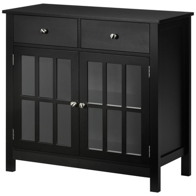 Black Wood Sideboard Buffet Cabinet with Glass Doors