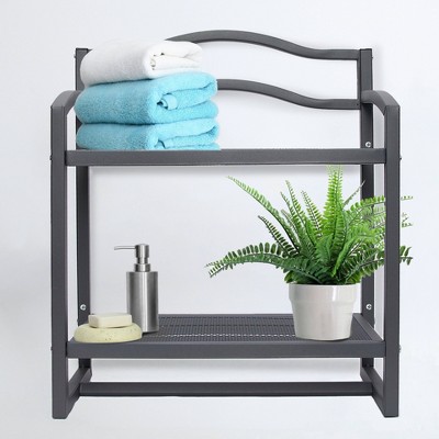 Gray Metal 2-Tier Wall Mount Bathroom Storage Rack