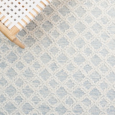 Blue and Ivory Handmade Tufted Wool Runner Rug