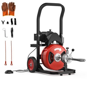 100FT x 3/4" Heavy Duty Drain Cleaner Machine, 450W Auto Feed Sewer Snake Auger with 4 Cutters & Air-Foot Switch - 1 of 4