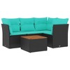 5 Piece Patio Sofa Set with Cushions Black Poly Rattan vidaXL - 2 of 3