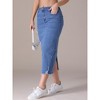 INSPIRE CHIC Women's Ripped Raw Hem High Waisted Stretch Midi Denim Skirt - 2 of 4