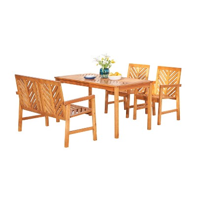 Olina 4pc Honey Fish Bone Eucalyptus Wooden Patio Dining Set - Vifah