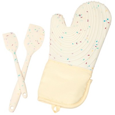 The Lakeside Collection Glove and Spatula Baking Set Silicone Confetti Print