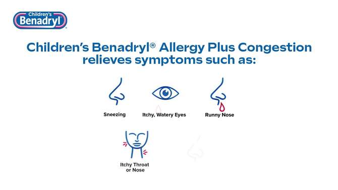 Children&#39;s Benadryl Diphenhydramine Allergy Plus Congestion Relief Liquid - Grape - 4 fl oz, 2 of 10, play video
