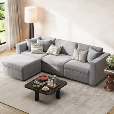 Buenhomino Modern DIY Sectional Sofa, Modular Sectional Couches for Living Room，Light Gray Velvet