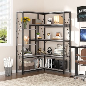 Celebalcony 5 Tiers Corner Bookshelf, 70.86" Tall L-Shaped Bookcase, Corner Shelf Display Storage Rack with Metal Frame for Living Room Home Office - 1 of 4