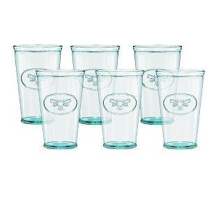Amici Home Bee Hiball Drinking Glasses, Set of 6 - 16 oz. Recycled Soda Lime Glass with Green Hue & Weighted Bottom - Italian Barware - 1 of 4