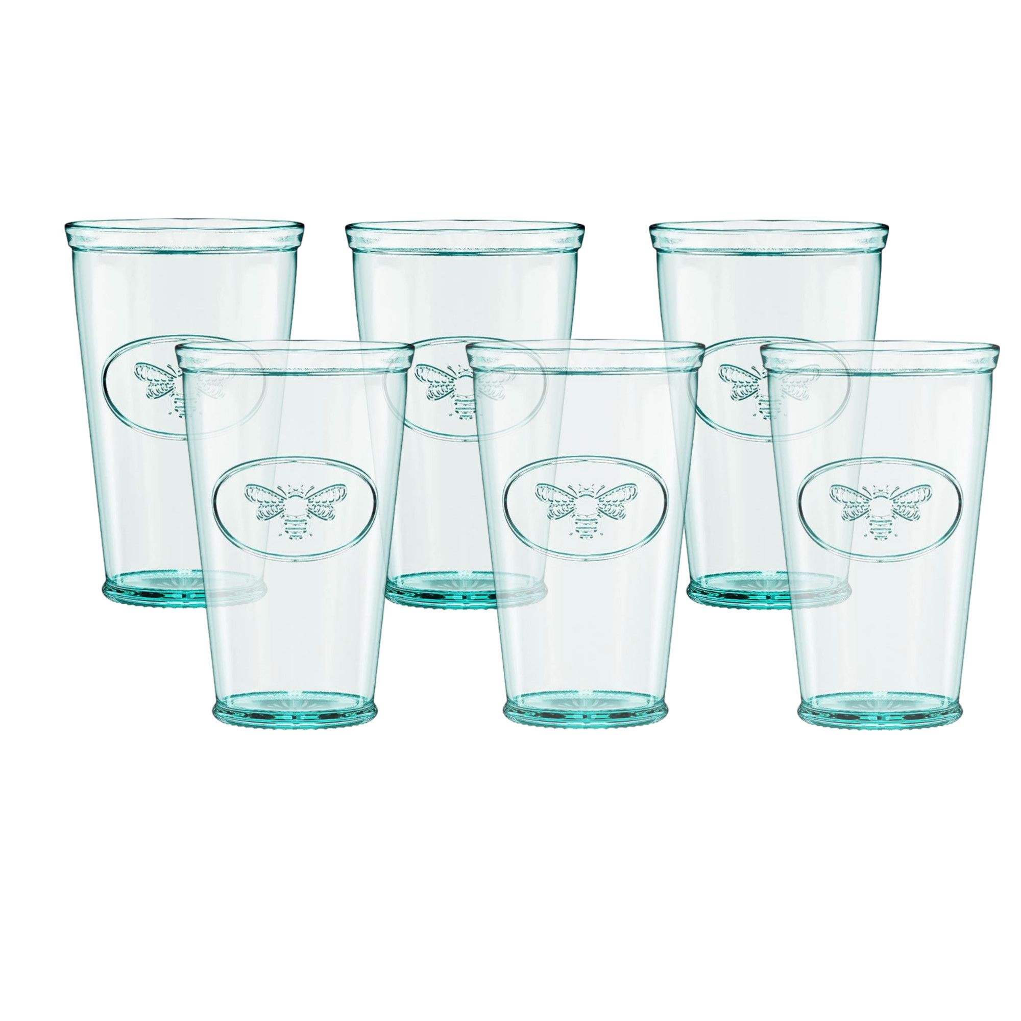Amici Home Bee Hiball Drinking Glasses, Set of 6 - 16 oz. Recycled Soda Lime Glass with Green Hue & Weighted Bottom - Italian Barware