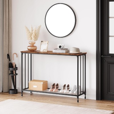 Eingangstisch, Sofatisch mit Glasablage und Metallrahmen, schmaler Eingangstisch für Eingang, Foyer, Flur