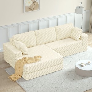 NicBex Couches for Living Room L shape Modular Sectional Sofa Left Sofa Seat Corduroy Upholstered Compressed Sofa Couch Unfold Into a Bed - 1 of 4