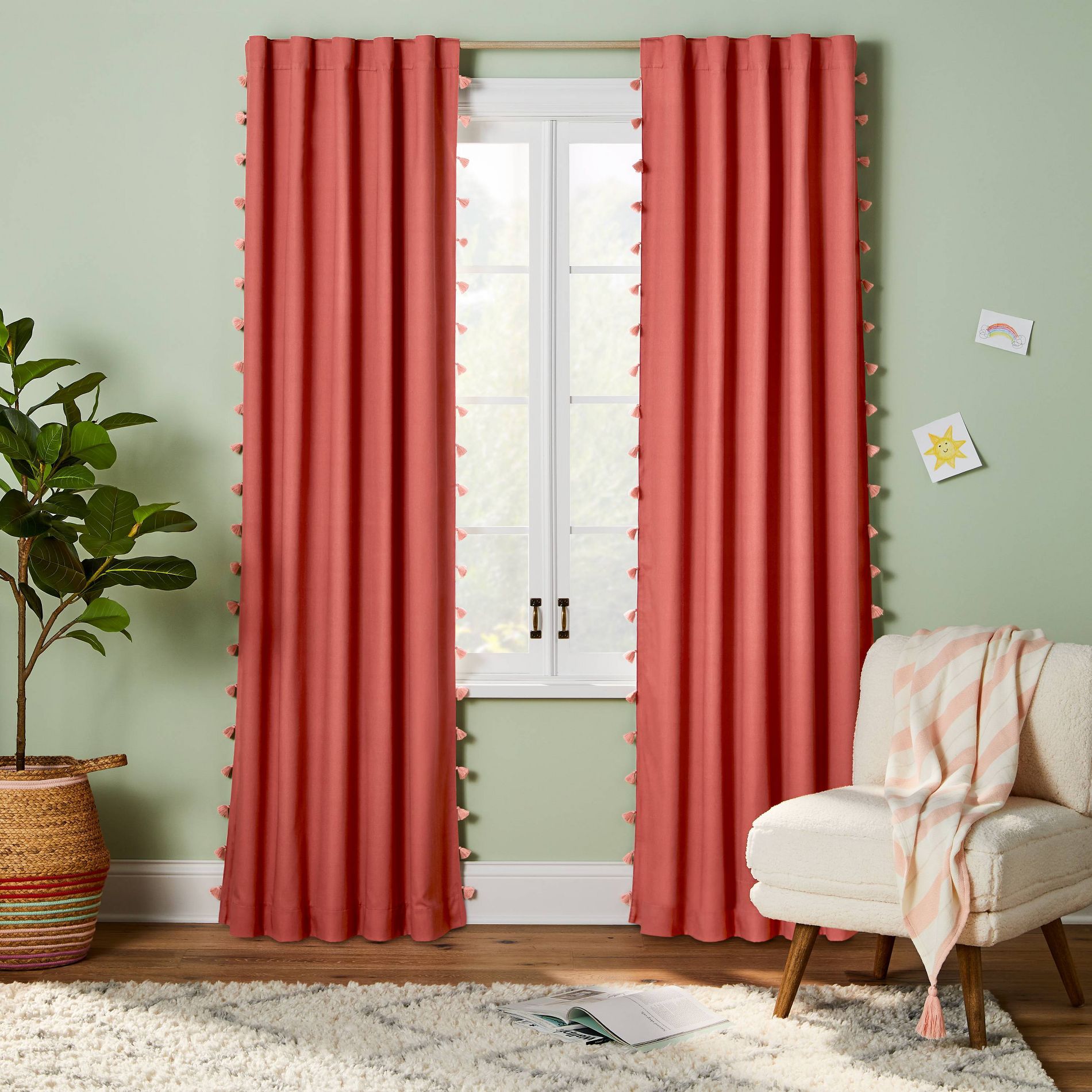 42"W x 84"L Tassel Kids' Blackout Window Curtain Panel Rose Pink - Pillowfort™