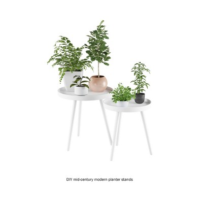 Round Brown Wood and Metal Nesting End Tables Set