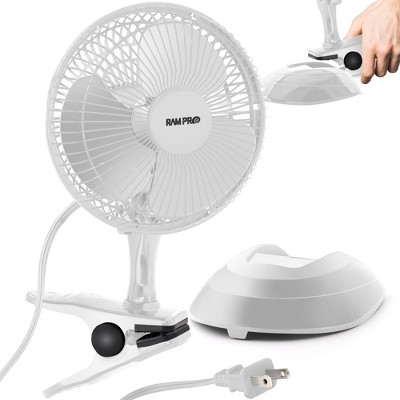 RamPro Portable Desk and Clip on Fan, 6 Inch Fans Small and Quiet Plug In, Small Personal Cooling Fan for Desk Home Office, 2 Speed, Adjustable Tilt
