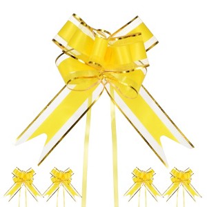 Unique Bargains Plastic Gold Edge Satin Decorations Gift Wrap Bows Pull Bows 10 Pcs - 1 of 4