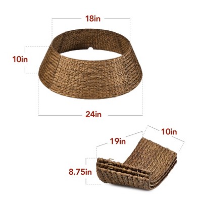Chestnut 24in Woven Hyacinth Christmas Tree Collar with Cord Cut-Out