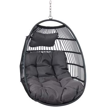 Sunnydaze Outdoor Resin Wicker Julia Hanging Basket Egg Chair Swing with Cushions and Headrest - 2pc