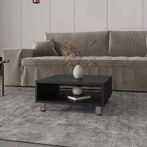 23.6" Engineered Wood Coffee Table with Open Shelf and Metallic Legs, Modern for Contemporary Living Rooms - 1 of 4