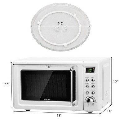 White Retro Compact Countertop Microwave Oven with Glass Turntable