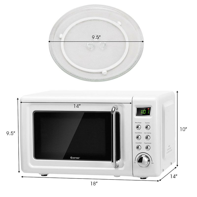 Costway 0.7Cu.ft Retro Countertop Microwave Oven 700W LED Display Glass Turntable Green/Black/Rose Gold/White, 3 of 11